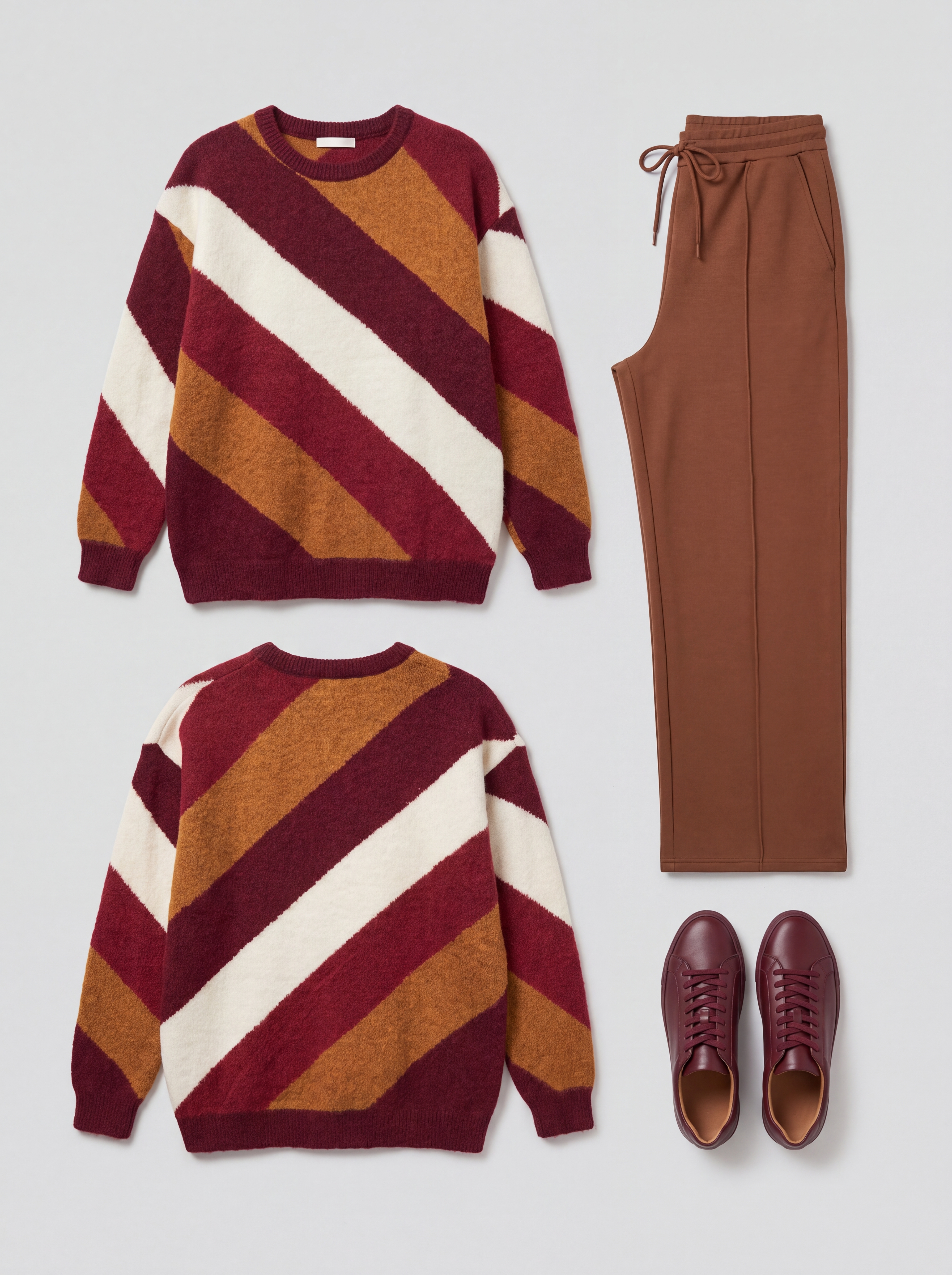 Dámsky pulóver s diagonálnymi pruhmi ROYAL EDGE BURGUNDY Bordovo-škoricový s.WEAR 13